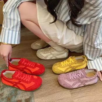 2025 весна новые мягкие кожаные повседневные спортивные тренировочные кроссовки ретро модные универсальные легкие вафельные туфли Forrest Gump в наличии 35 красный