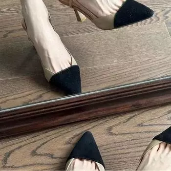 2025 весна новые одинарные туфли сумка голова пустые сандалии женские туфли цвета ретро острые высокие каблуки с толстым каблуком 35