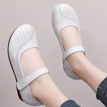 2025 весна новые одиночные туфли говяжьи сухожилия мягкая подошва удобные нескользящие износостойкие плоские подошвы долго стоят не устают люди среднего и пожилого возраста 35 чёрный