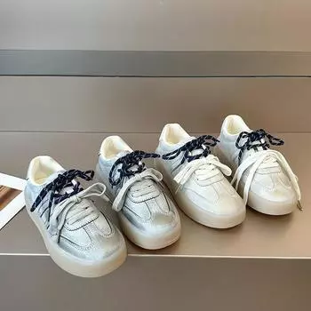 2025 весна новые ретро немецкие кроссовки женские толстые подошвы увеличивающие рост повседневные туфли прозрачная подошва говяжьи сухожилия женская обувь обувь для досок 35 серебряный