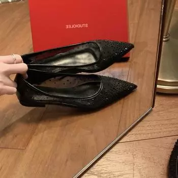 2025 весна новые сандалии, элегантные с маленьким острым носком дышащая сетка стразы фея ветер универсальные неглубокие одинарные туфли женские 34 белый