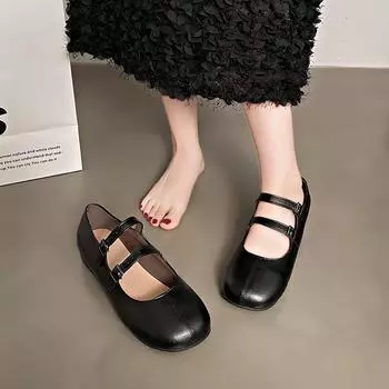 2025 весна новые туфли Xiaoxiangfeng на толстом каблуке с круглым носком женские туфли Mary Jane French на низком каблуке с неглубоким носком женские туфли прилив 35 чёрный