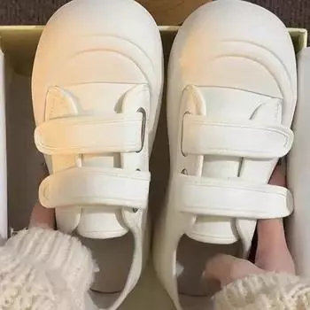 2025 весна новые женские туфли на толстой подошве с кексовой подошвой на липучке маленькие белые туфли с низким верхом с круглым носком интернет-знаменитости 35 слоновая кость