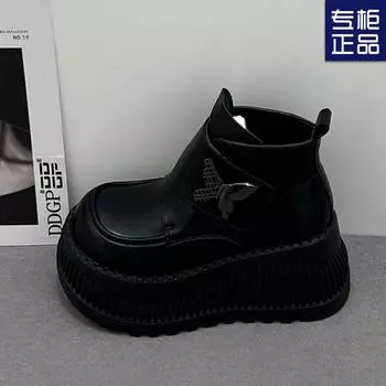 2025 весна новый британский стиль интернет знаменитости липучки мода короткие сапоги маленькие толстые подошвы увеличивающие рост сапоги Martin женские 35 чёрный