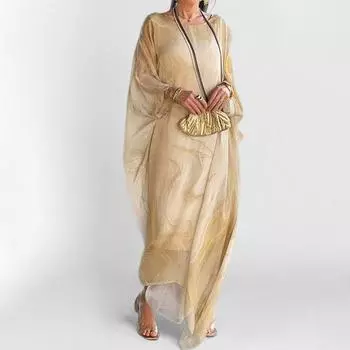 2025 весна новый темперамент элегантный пригородный принт платье мраморная текстура S серый