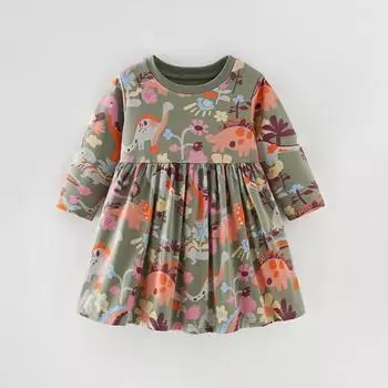 2025 весна-осень чистого хлопка с рисунком в виде цветка платье для девочки с длинным рукавом юбка милые платья для девочек детская одежда 2Y