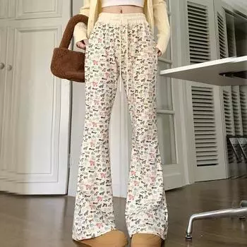 2025 весна осень y2k широкие брюки с эластичной талией мультфильм повседневные спортивные брюки женские уличные брюки harajuku женские расклешенные брюки S