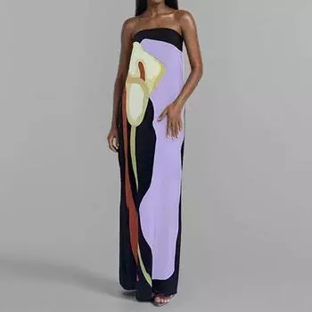 2025 весна женская мода без рукавов с открытыми плечами топ-труба сексуальное платье с принтом халтер женщины S