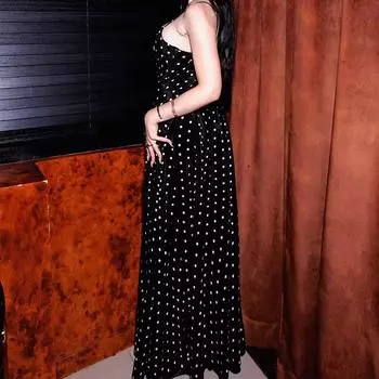 2025 весна женское темпераментное элегантное повседневное платье с принтом в горошек с тонкими плечами и подтяжками для вечеринки S