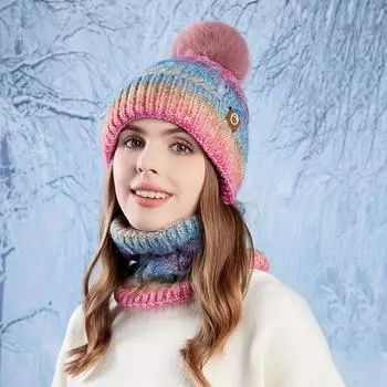 2025 Winter Beanie Hat and Scarf Set for Women - 2pc Acrylic Knit Fabric, Solid Color with Plush Lining, Ear Warmer Design, Hand Wash