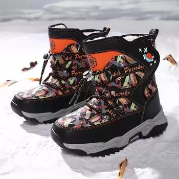 2025 Winter Children Shoes Plush Waterproof Fabric Non-Slip Girl Shoes Rubber Sole Snow Boots Fashion Warm Outdoor Boots 26