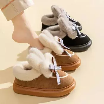 2025 Winter Cotton Shoes with Heels for Women Warm Plush Lined Outdoor Slides Fashion Soft Cozy Non-slip Furry House Slippers 36-37 хаки