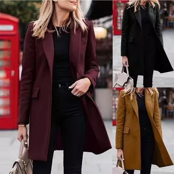2025 Winter European and American Medium to Long breasted Solid Color Women s Coat S чёрный