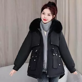 2025 winter new clothes women s hooded short warm women s clothing is versatile and loose fashionable women s jacket M