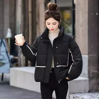 2025 winter new cotton jacket stand-up collar short versatile Korean loose padded jacket women s padded jacket foreign slimming jacket M