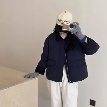 Зимняя новая куртка-пуховик для женщин 2025 года с короткими вельветовыми лацканами, контрастная белая куртка из утиного пуха S