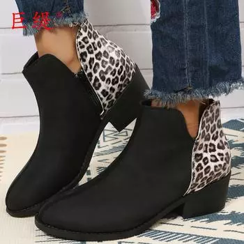 2025 winter new Juti spot foreign trade European size short boots women, European and American color matching thick heel round head women s leat 36
