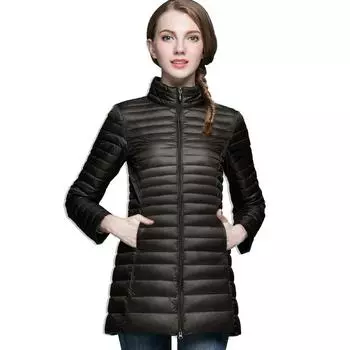 2025 Winter New Light Medium and Long Fashion Slim Down Jacket Women s Light Down Stand-up Jacket Large Size S