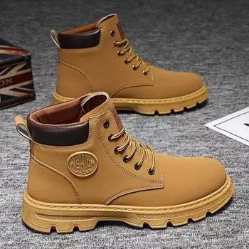 2025 winter new Martin boots men s Korean version of high-top tooling shoes leather surface trend leather boots British style big yellow boots tide 39