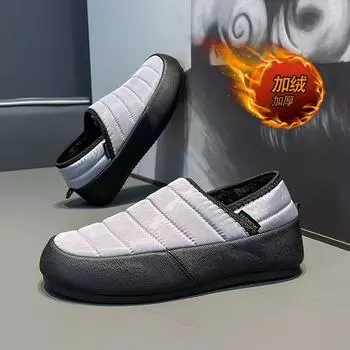 2025 winter new men s foot lazy shoes piled thickened warm cotton shoes low-top casual Northeast live broadcast shoes 39 чёрный