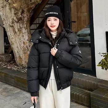 2025 winter new new hooded cotton jacket short warm sleeve label jacket M