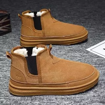 2025 winter new snow boots men s warm, cold-proof and non-slip piled thickened British style bread shoes Northeast cotton shoes 39