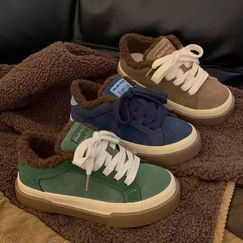 2025 winter plush shoes student cotton shoes Maillard shoes women s versatile niche warm two cotton version shoes women 35