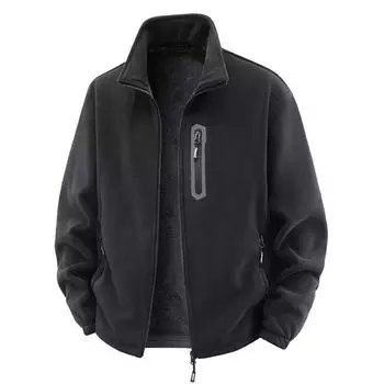 2025 Winter Thicken Polar Fleece Jacket Warm Windproof Full Zip Up Coat Multiple Zipper Pockets Outdoors Plus Size Jackets Outwear M