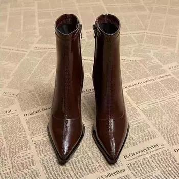 2025 Women Ankle High Heels Chelsea Boots Pointed Toe Women Motorcycle Boots Shoes Designer Pumps Winter New Brand Women Shoes 35