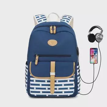 2025 Women s Canvas Stripe Casual Backpack: Korean-Style High School & Middle School Student Bag