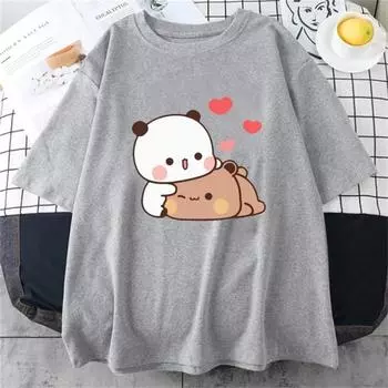 2025 Women s Fashion T-shirt 3D Cartoon Panda Bubu and Dudu Pattern Printed Top Harajuku Casual O-Neck Short Sleeve S