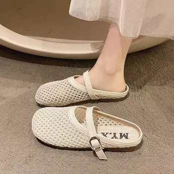 2025 Women s Flat Shoes Breathable Mesh Women Shoes Summer Square Head Women Shoes Large Size Female 36