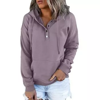 2025 Women s Loose Casual Hooded Sweatshirt with Drawstring and Pockets S чёрный