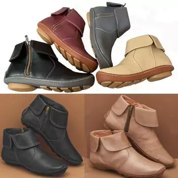 2025 Women s Marton Boots Spring Autumn PU Leather Ankle Boots Casual Zipper Comfort Soft Wear-Resistant Walking Footwear Mujer 35 чёрный
