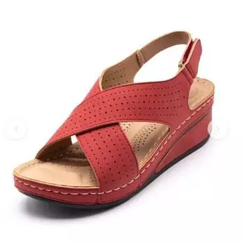 2025 women s shoes summer women s sandals wedge heel breathable Velcro thick sole hollow sandals large size 35 чёрный