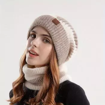 2025 Women S Stylish Two-Tone Winter Ski Hat with Ear Flaps - Knitted, Warm, Lightweight, Polyester, Beanie Hat for Cold Weather