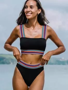 2025 Women s Swimsuit Split Solid Color Bikini Two-piece High Waist Color Elastic Board Strap Swimsuit S королевский синий
