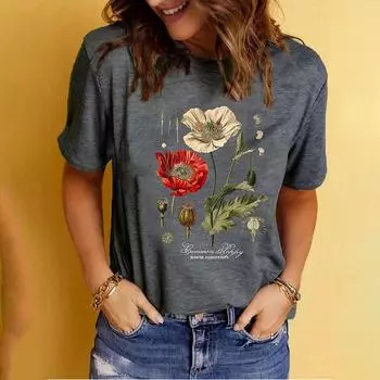 2025 Women s T-Shirts 3D Flower Print Top Short Pullover Sleeved Summer Fashion Casual O-Neck Oversize Tee Shirt Female Clothing S