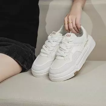 2025 Women s Thick-Soled White Dad Shoes: Casual, All-Match, Round Toe, Non-Slip, Flat Bottom 39 бежевый