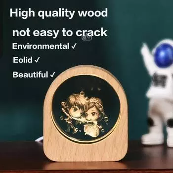 2025 Wooden LED Light Dispaly Base USB Rechargeable Crystal Glass Resin Art Ornament Wood Night Lamp Base Holder Display Stand