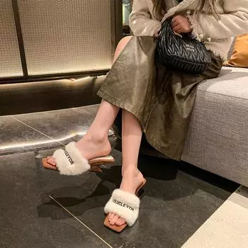 2025 высокие каблуки осенне-зимняя одежда мода универсальная обувь Mao Mao женская обувь новые хлопковые туфли-тапочки Mao Mao one word женские 35 чёрный