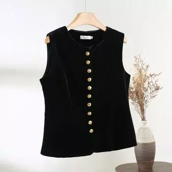 2025 Xiaoxiangfeng бархатный жилет чувство высокого класса универсальный темперамент европейский и американский стиль верхняя одежда жилет топ M [Recommended below 50kg] чёрный