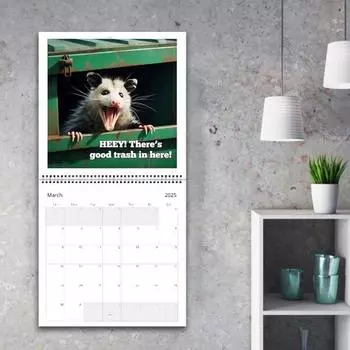 2025 Забавный кричащий календарь опоссумов Настенный календарь опоссумов Планировщик на 12 месяцев