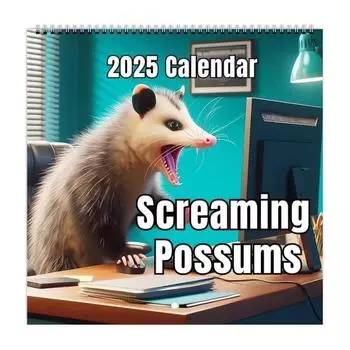 2025 Забавный кричащий календарь опоссумов, настенный календарь опоссумов, 12-месячный планировщик для домашнего офиса, классного декора 1pc