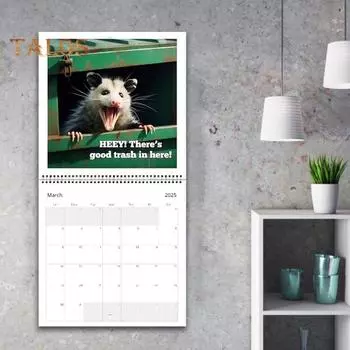 2025 Забавный кричащий календарь опоссумов, настенный календарь опоссумов, 12-месячный планировщик для домашнего офиса, классного декора 1pc