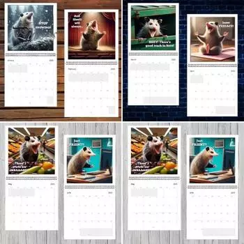 2025 Забавный кричащий календарь опоссумов, настенный календарь опоссумов, 12-месячный планировщик для домашнего офиса, классного декора 1pc