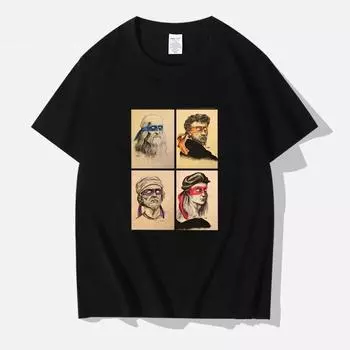 2025 Женская футболка унисекс с забавными итальянскими черепашками, подарок любителям искусства, летние хлопковые футболки с рисунком в стиле ниндзя для художников 4XL чёрный