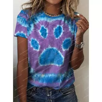 2025 Женская мода Мультяшный 3D принт кошки Круглый вырез Короткий рукав Летняя футболка Повседневный Облегающий Спортивный топ S