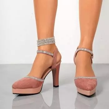 2025 Женская обувь Большие размеры Закрытый носок Женские сандалии Элегантные модельные сандалии Женские туфли с хрустальной пряжкой на высоком каблуке Женские 34