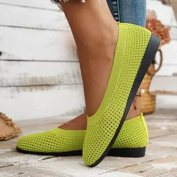 2025 Женская обувь на плоской подошве Весна и осень Новая мода Круглый носок Неглубокие туфли Удобная дышащая сетка Повседневная обувь на босу ногу 36 зелёный